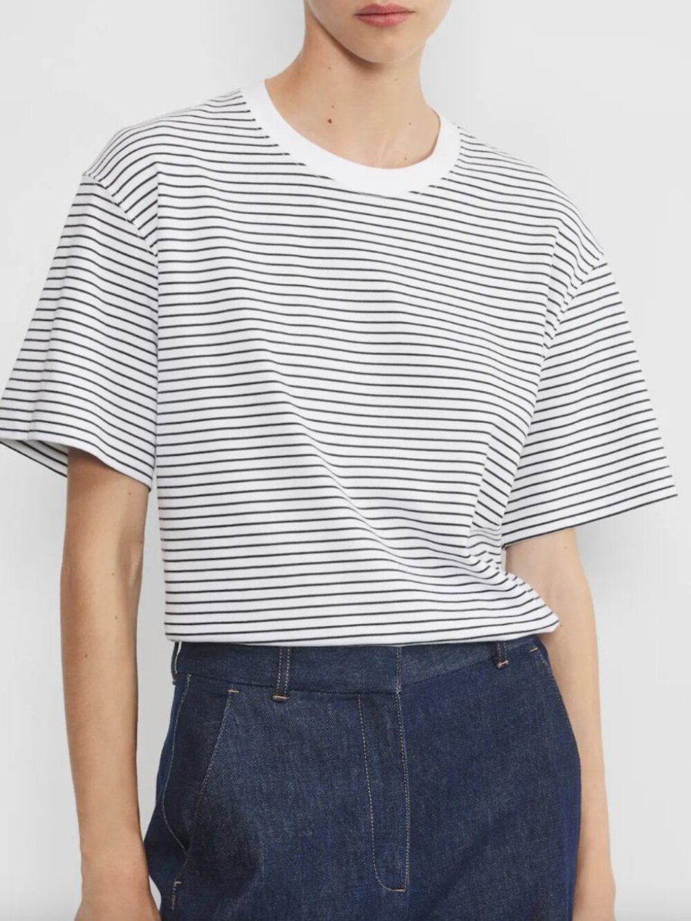 Aritzia • Babaton Pegasus Oversized Cotton Navy Blue White Striped T-Shirt • M - Picture 2 of 16